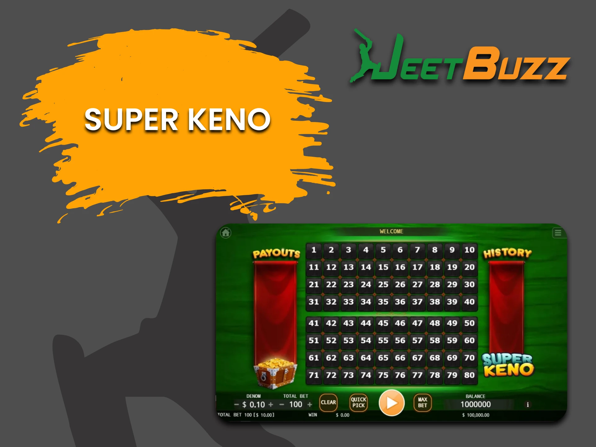 After selecting the Arcade section of JeetBuzz, try playing Super Keno.