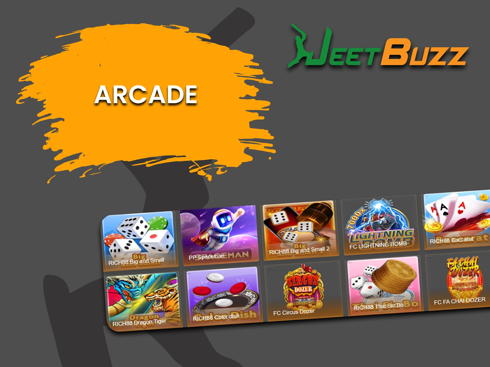 Go to the Arcade section for casino games on JeetBuzz.
