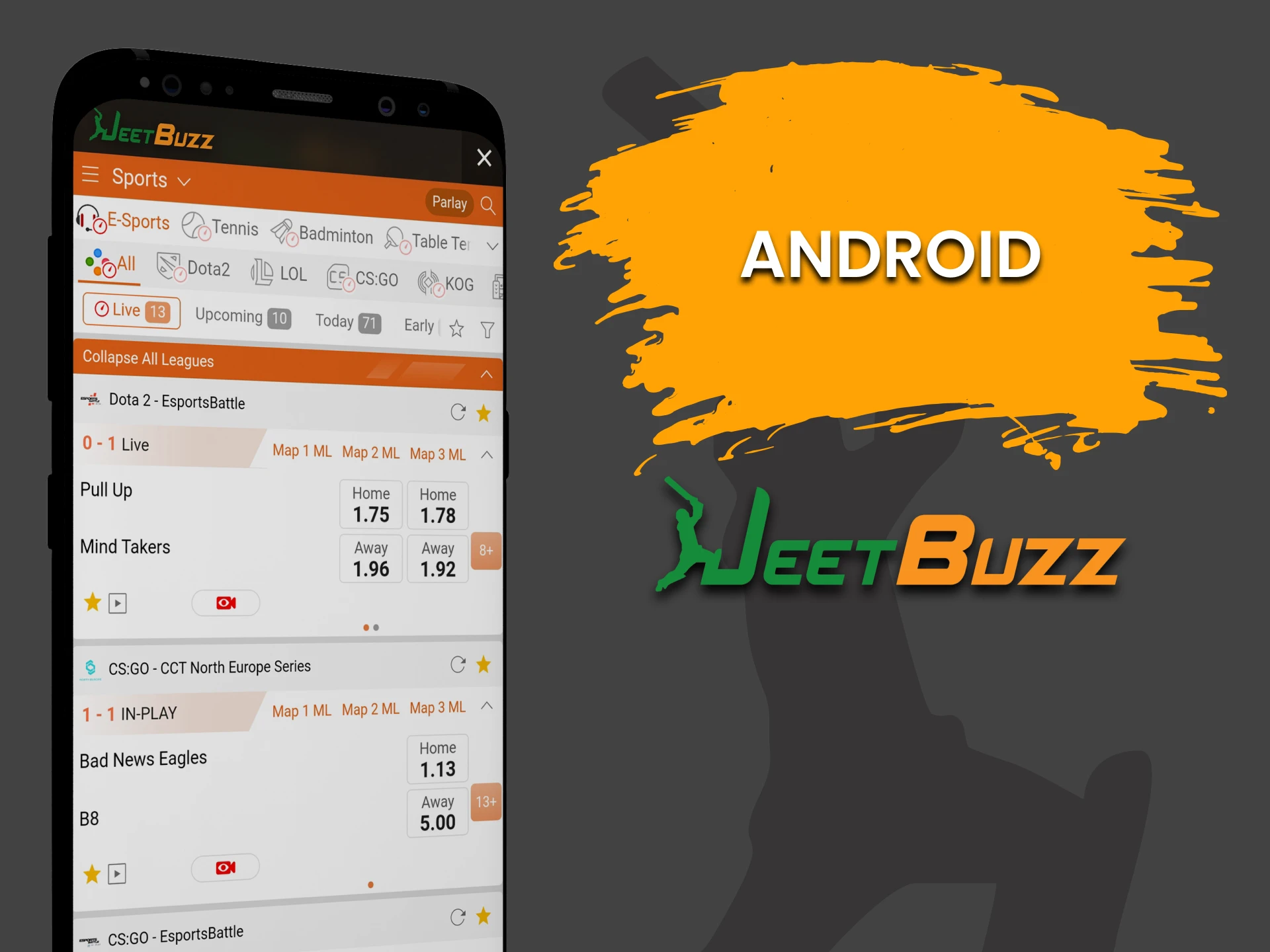 Download the JeetBuzz Android app for eSports betting.