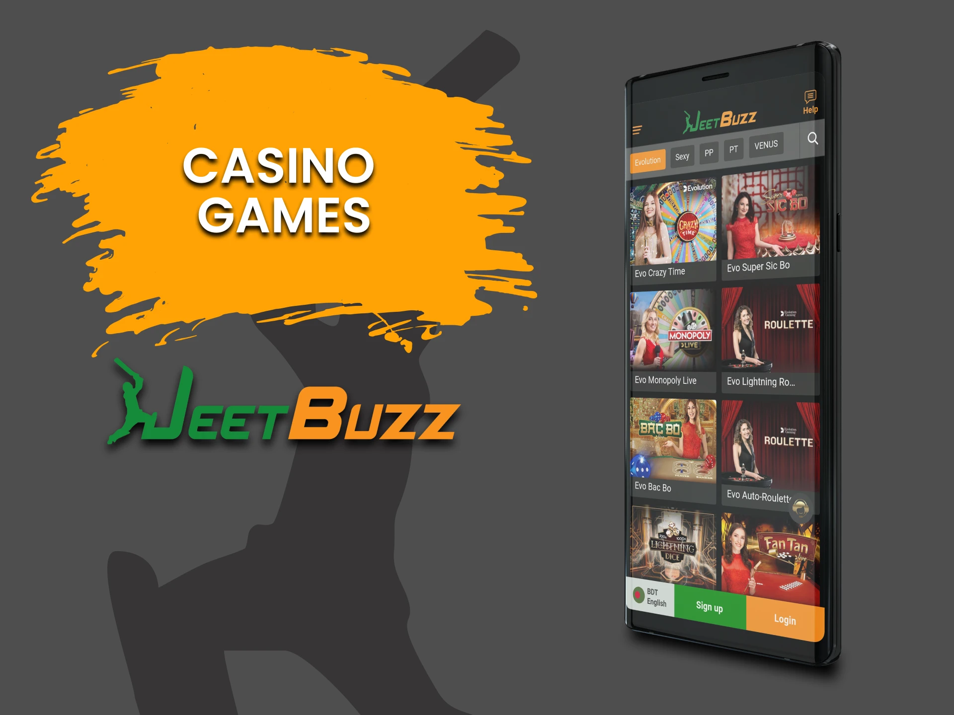 Choose casino games from the JeetBuzz app.