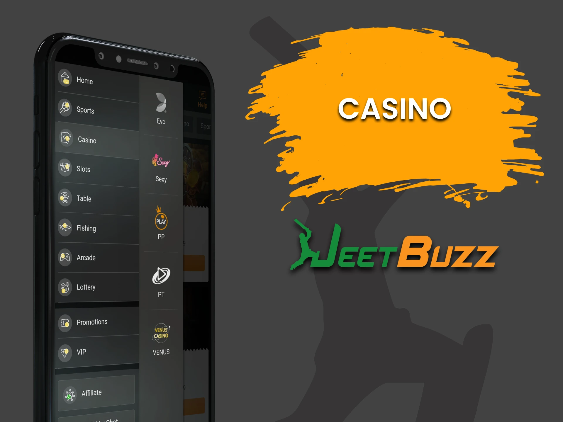 For casino games, choose the JeetBuzz app.