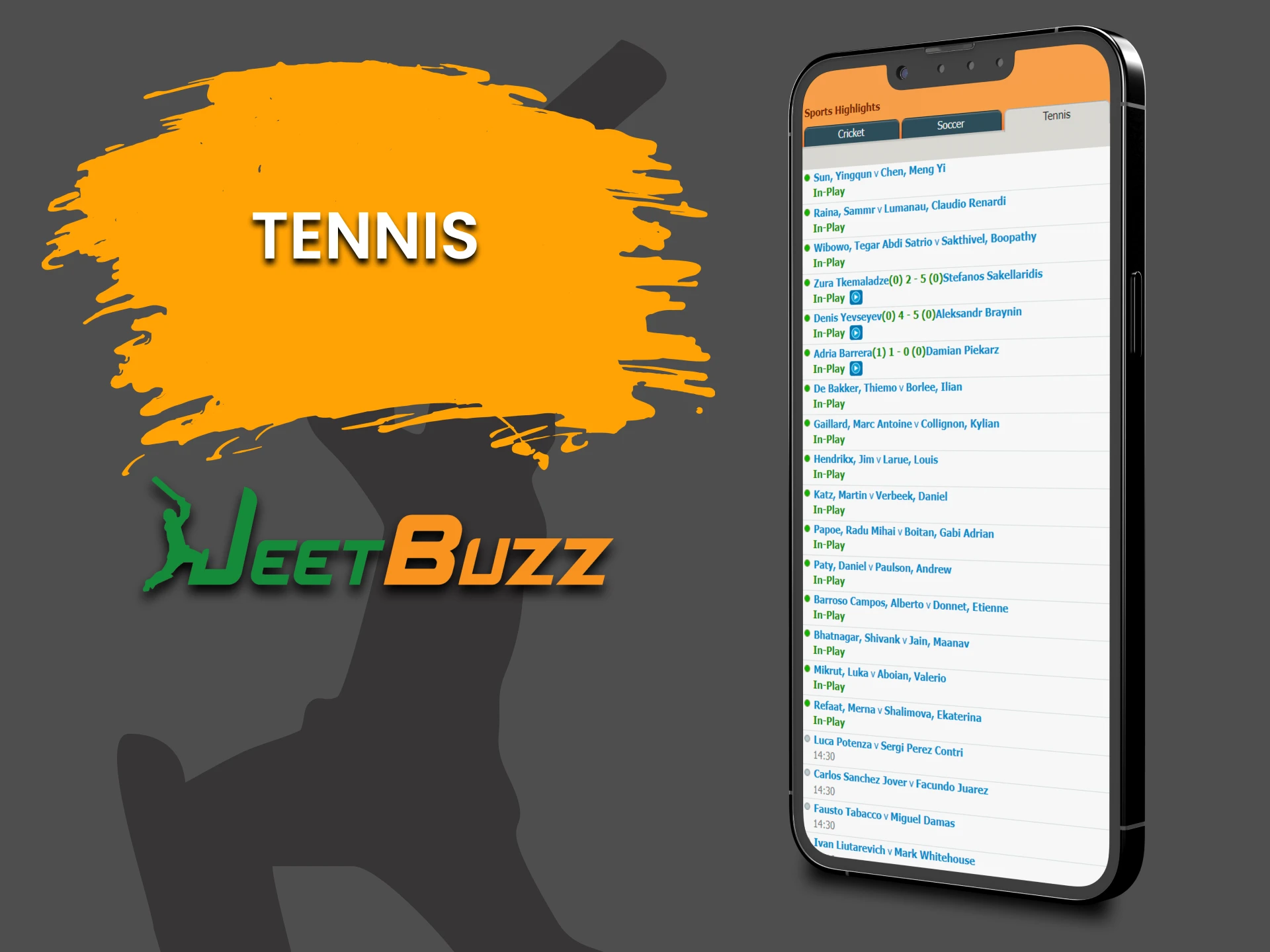 For sports betting on the JeetBuzz app, select Tennis.