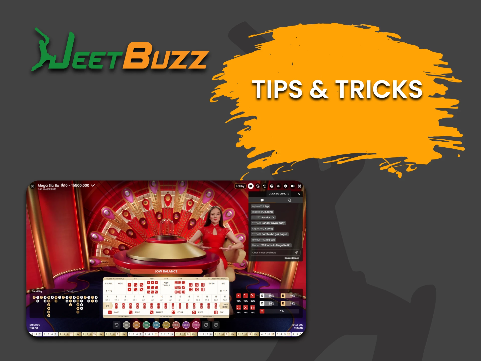 Get tips from other Sic Bo players on Jeetbuzz.